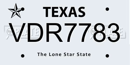 VDR7783 Texas License Plate