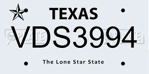 VDS3994 Texas License Plate