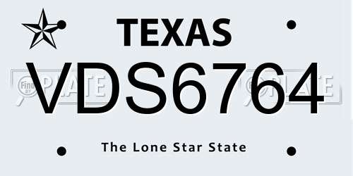 VDS6764 Texas License Plate