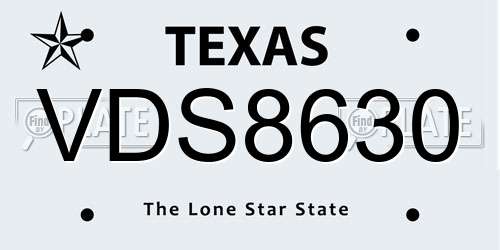 VDS8630 Texas License Plate