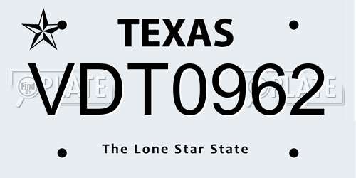 VDT0962 Texas License Plate
