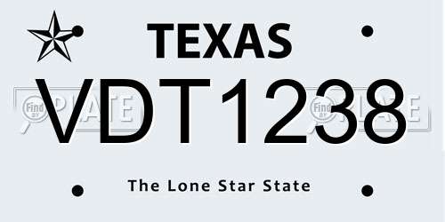 VDT1238 Texas License Plate