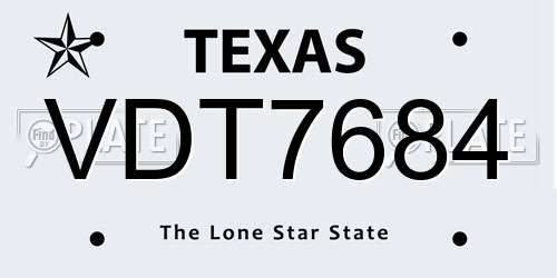 VDT7684 Texas License Plate