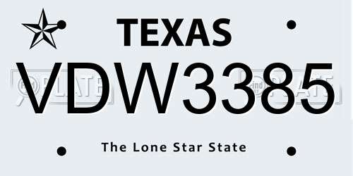 VDW3385 Texas License Plate