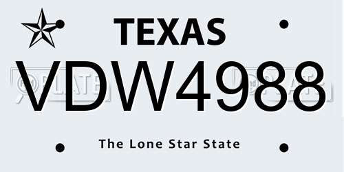 VDW4988 Texas License Plate