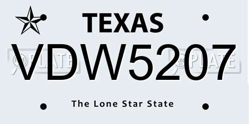 VDW5207 Texas License Plate