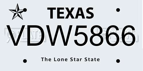 VDW5866 Texas License Plate