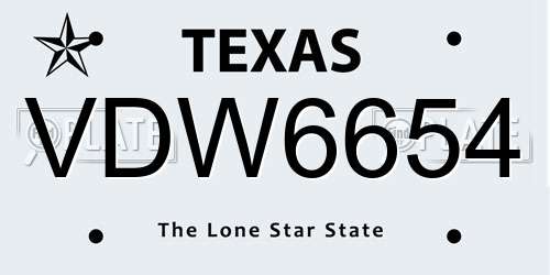 VDW6654 Texas License Plate