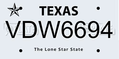 VDW6694 Texas License Plate
