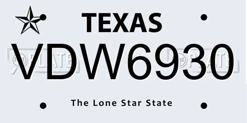 VDW6930 Texas License Plate