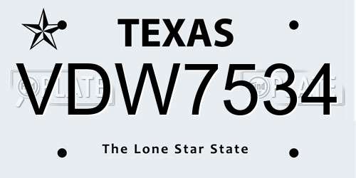 VDW7534 Texas License Plate