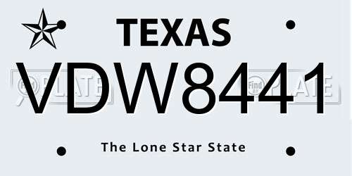 VDW8441 Texas License Plate
