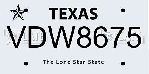 VDW8675 Texas License Plate