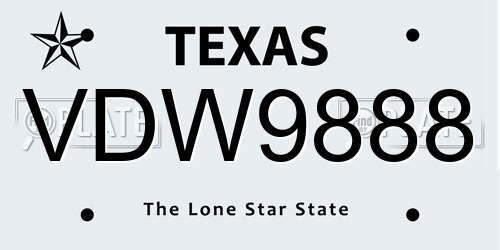 VDW9888 Texas License Plate