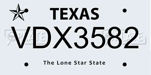 VDX3582 Texas License Plate
