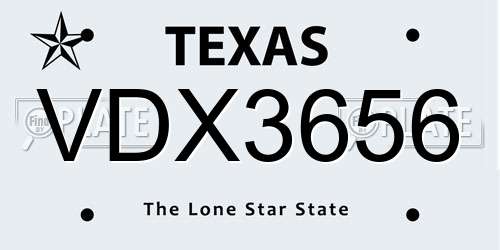 VDX3656 Texas License Plate