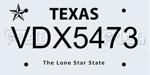 VDX5473 Texas License Plate
