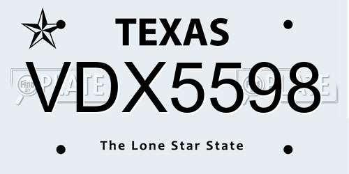 VDX5598 Texas License Plate
