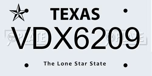 VDX6209 Texas License Plate
