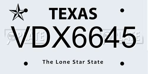 VDX6645 Texas License Plate