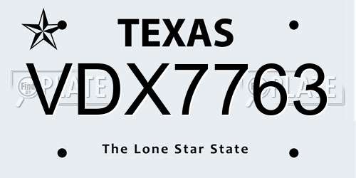 VDX7763 Texas License Plate