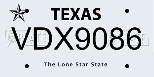 VDX9086 Texas License Plate