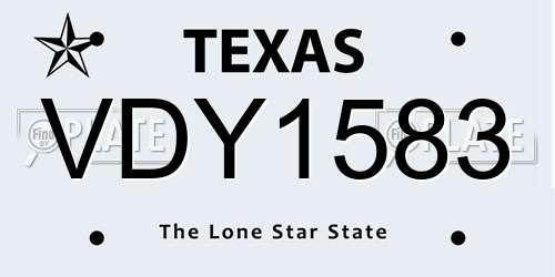 VDY1583 Texas License Plate