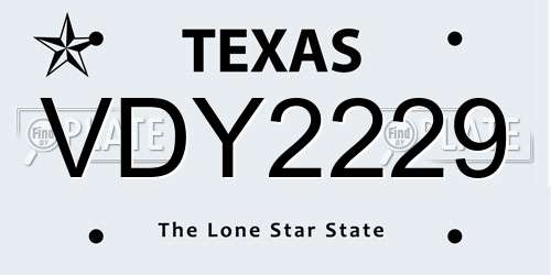 VDY2229 Texas License Plate