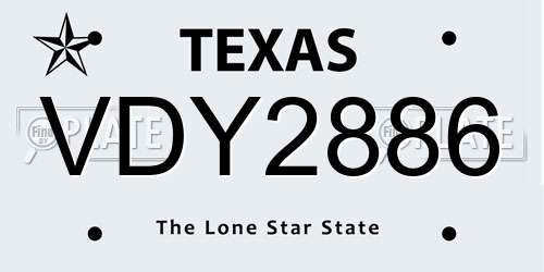 VDY2886 Texas License Plate