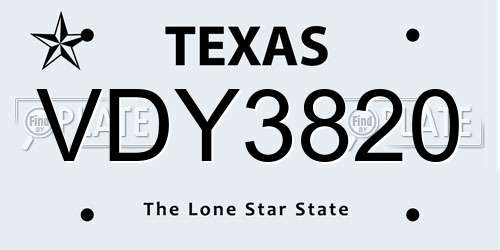 VDY3820 Texas License Plate