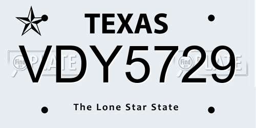 VDY5729 Texas License Plate