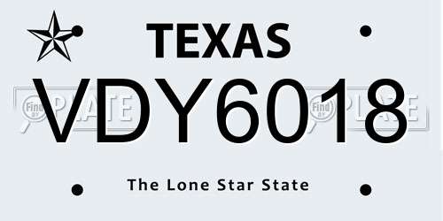 VDY6018 Texas License Plate