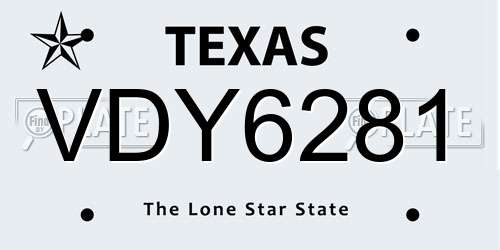 VDY6281 Texas License Plate