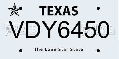 VDY6450 Texas License Plate