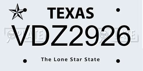 VDZ2926 Texas License Plate