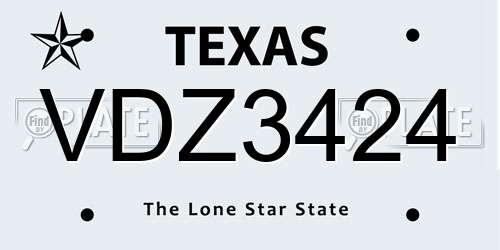 VDZ3424 Texas License Plate