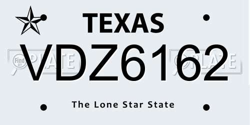 VDZ6162 Texas License Plate