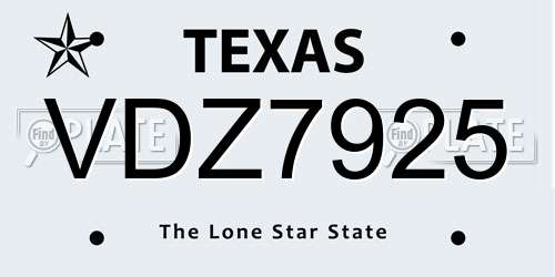 VDZ7925 Texas License Plate