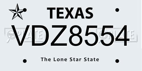 VDZ8554 Texas License Plate