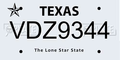 VDZ9344 Texas License Plate