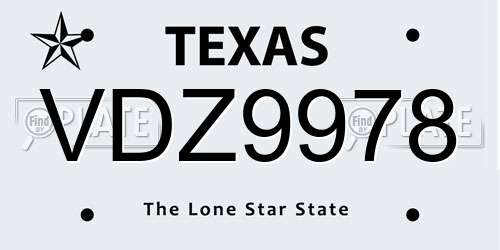 VDZ9978 Texas License Plate