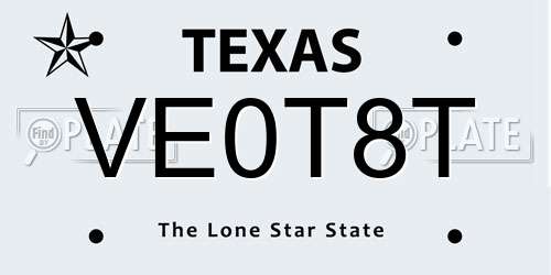 VE0T8T Texas License Plate