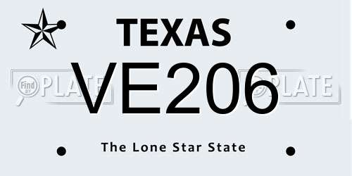 VE206 Texas License Plate