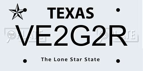 VE2G2R Texas License Plate