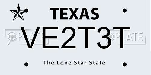 VE2T3T Texas License Plate