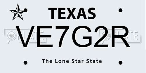 VE7G2R Texas License Plate