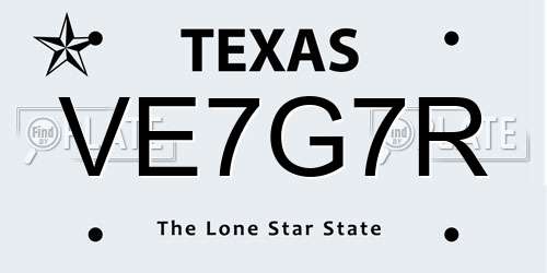 VE7G7R Texas License Plate