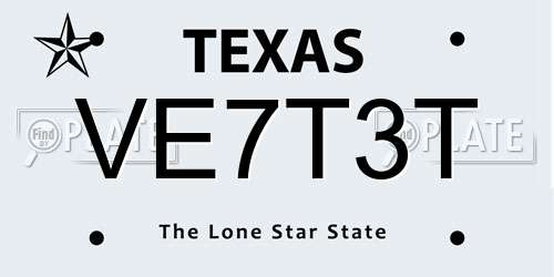 VE7T3T Texas License Plate