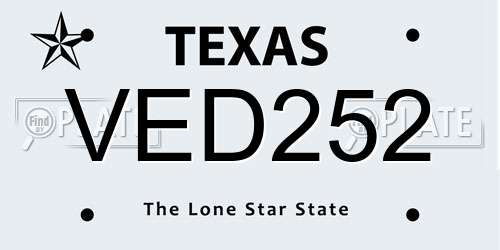 VED252 Texas License Plate