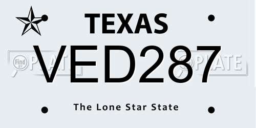 VED287 Texas License Plate